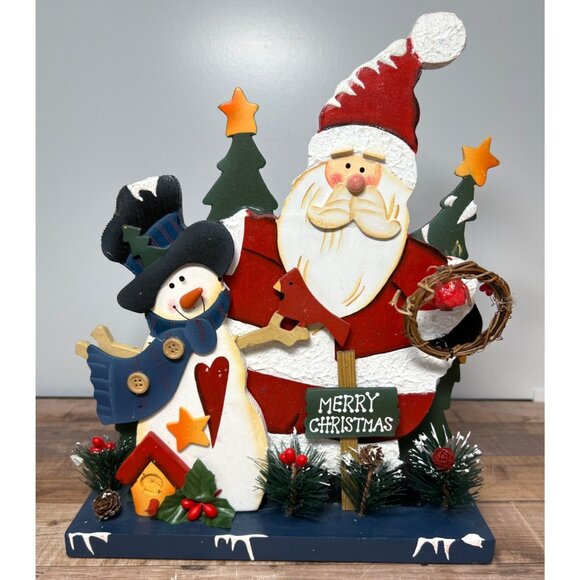 Wooden Christmas Santa Snowman Tabletop Decor Scene - Picture 1 of 6